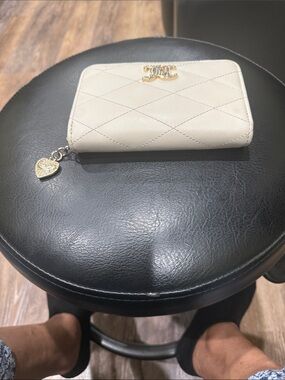 Juicy Couture Cream Quilted Zip-Around Wallet with Heart Charm